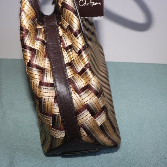 NWT COLE HAAN Genevieve Woven Triangle Hobo Shoulder Handbag Tote Silk Raffia - Picture 6 of 12